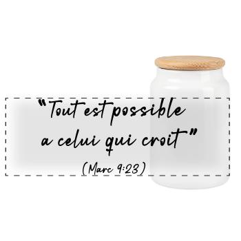 Tout est possible à celui qui croit (Marc 9:23) - Boîte à biscuits avec couvercle en bois - blanc - Devant