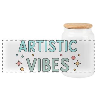 Pastel Artistic Vibes - Panoramic Cookie Jar with Wooden Lid - white - Front