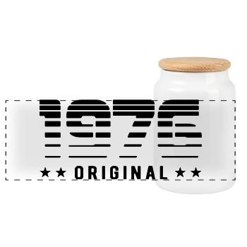 1976 Design rétro original | Anniversaire - Boîte à biscuits avec couvercle en bois - blanc - Devant