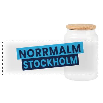 Norrmalm Stockholm Typography - Panoramic Cookie Jar with Wooden Lid - white - Front