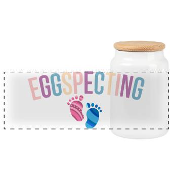 Eggspecting Easter Pregnancy Reveal Cute Mom - Panoramic Cookie Jar with Wooden Lid - white - Front