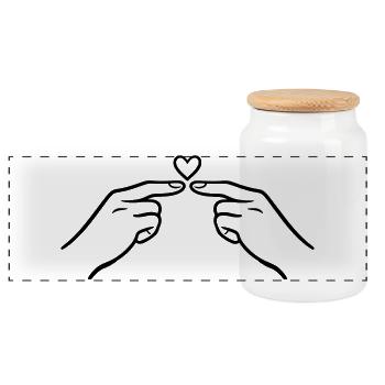 Finger Touch Heart Minimal Line Art Design - Boîte à biscuits avec couvercle en bois - blanc - Devant