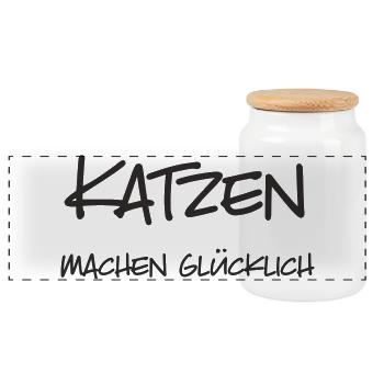 Cats make you happy – lettering for Katzenlie - Panoramic Cookie Jar with Wooden Lid - white - Front