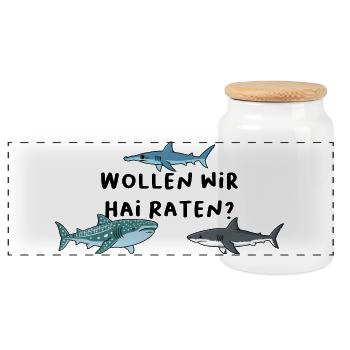 Let's guess shark - Panoramic Cookie Jar with Wooden Lid - white - Front