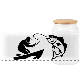 Angler Boot Fisch Silhouette - Panorama Keksdose mit Holzdeckel - Weiß - Vorne