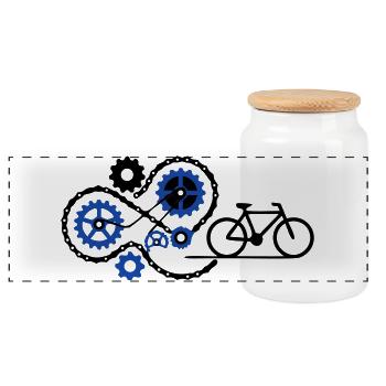 Ingenious Bicycle Gear Mechanics - Panoramic Cookie Jar with Wooden Lid - white - Front