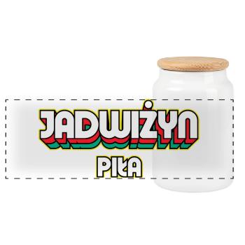 Jadwiżyn Piła. Retro District Name - Panoramic Cookie Jar with Wooden Lid - white - Front