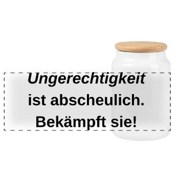 Gegen Ungerechtigkeit: Steht auf! - Panorama Keksdose mit Holzdeckel - Weiß - Vorne