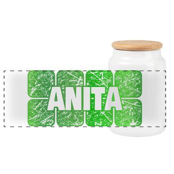 Maedchenname Anita - Panorama Keksdose mit Holzdeckel - Weiß - Vorne