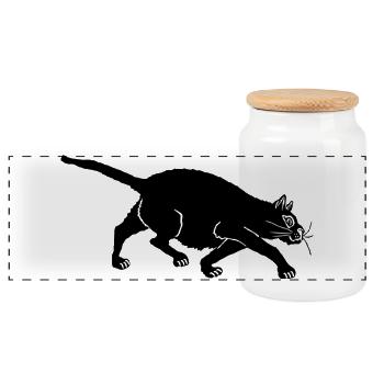 Funny Black Cat Sneak Walk - Panoramic Cookie Jar with Wooden Lid - white - Front