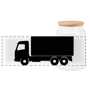 Lkw Silhouette - Panorama Keksdose mit Holzdeckel - Weiß - Vorne