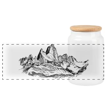 Fitz Roy Silhouette | Patagonia Summit Design | - Panoramic Cookie Jar with Wooden Lid - white - Front
