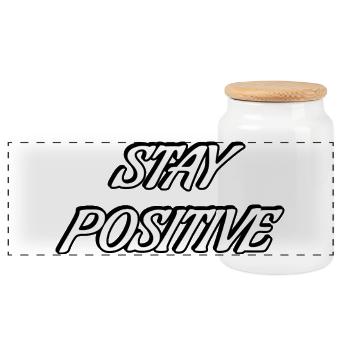 Bleib positiv Fette Typografie - Panorama Keksdose mit Holzdeckel - Weiß - Vorne