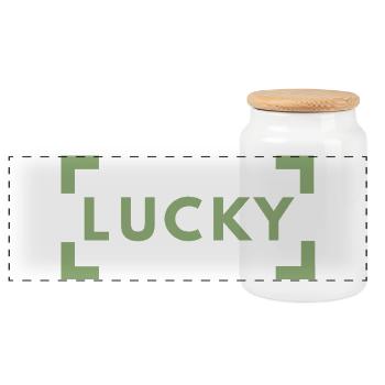 Lucky Typography Green Minimalist - Panorama Keksdose mit Holzdeckel - Weiß - Vorne