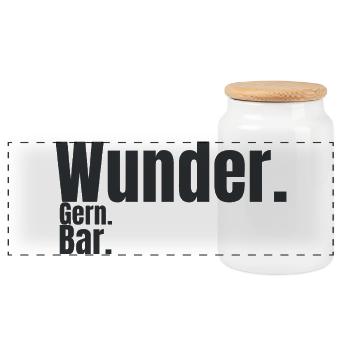 Wunder. Gern. Bar. – Humorvolles Typografie Design - Panorama Keksdose mit Holzdeckel - Weiß - Vorne