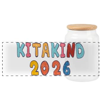 Kita Kind 2026  - Panorama Keksdose mit Holzdeckel - Weiß - Vorne