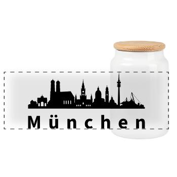 Skyline München - Panorama Keksdose mit Holzdeckel - Weiß - Vorne
