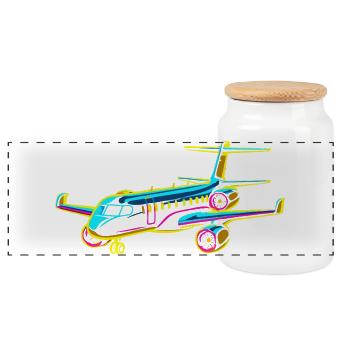 Airplane Comic Style - Panoramic Cookie Jar with Wooden Lid - white - Front