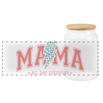 Mama All Day Everyday - Panoramic Cookie Jar with Wooden Lid - white - Front