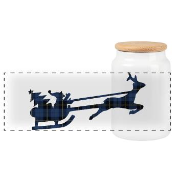 Blauer Tartan-Santa-Schlitten-Silhouette - Panorama Keksdose mit Holzdeckel - Weiß - Vorne