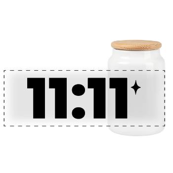 11:11 ✦ Minimal Shirt – Cosmic Aesthetic Design - Panoramic Cookie Jar with Wooden Lid - white - Front
