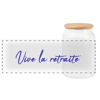 RETIREMENT. HAPPY RETIREMENT. HAPPY RETREAT - Panoramic Cookie Jar with Wooden Lid - white - Front