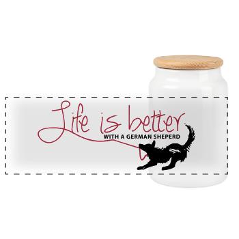 Life is better with a german sheperd! - Panorama Keksdose mit Holzdeckel - Weiß - Vorne