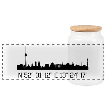 Coordonnées de Berlin N 52 ° 31 '12' 'O13 ° 24' 17 '' - Boîte à biscuits avec couvercle en bois - blanc - Devant