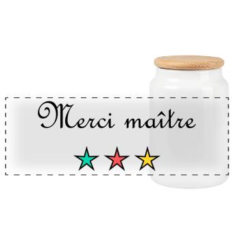 MERCI. MERCI MAÎTRE. CADEAU MAÎTRE. VACANCES. ÉTÉ. - Boîte à biscuits avec couvercle en bois - blanc - Devant
