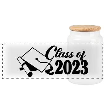 Klasse von 2023 Abschlussfeier Geschenk für ihn und sie - Panorama Keksdose mit Holzdeckel - Weiß - Vorne