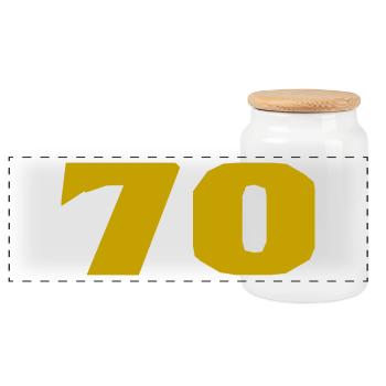 70. 70 JAHRE. 70-JÄHRIGES JUBILÄUM. 70-JÄHRIGES JUBILÄUM. - Panorama Keksdose mit Holzdeckel - Weiß - Vorne