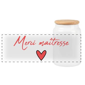 MERCI. MAÎTRESSE. MAÎTRE. MERCI MAÎTRESSE. CADEAU. - Boîte à biscuits avec couvercle en bois - blanc - Devant