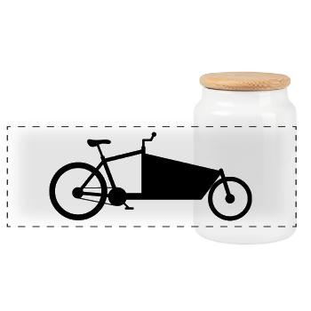 Cargo bike silhouette black - Panoramic Cookie Jar with Wooden Lid - white - Front