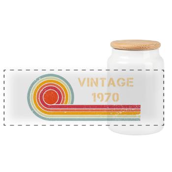 Design rétro vintage pour anniversaire 1970 - Boîte à biscuits avec couvercle en bois - blanc - Devant