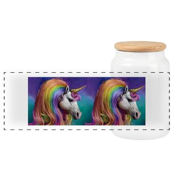 Purple Gold Nostalgic Unicorn Illustration - Panoramic Cookie Jar with Wooden Lid - white - Front