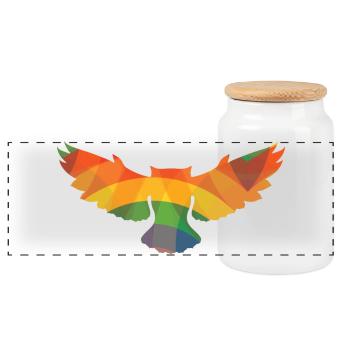 Colored OWL - Panoramic Cookie Jar with Wooden Lid - white - Front