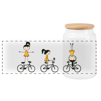 Artistic Cycling, Artistic Cycling, Indoor Cycling, Girls - Panoramic Cookie Jar with Wooden Lid - white - Front