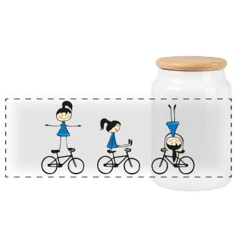 Artistic cycling, artistic cycling, indoor cycling - Panoramic Cookie Jar with Wooden Lid - white - Front