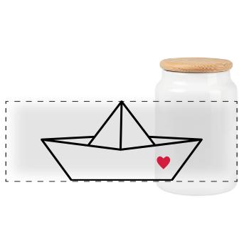 Bateau en papier bateau coeur je héberge un cadeau d'amour - Boîte à biscuits avec couvercle en bois - blanc - Devant