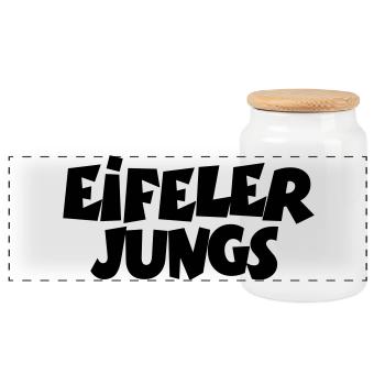 Eifeler Jungs aus der Eifel - Panorama Keksdose mit Holzdeckel - Weiß - Vorne