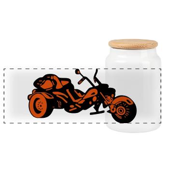 Chopper Inferno – Comic Style Trike - Panorama Keksdose mit Holzdeckel - Weiß - Vorne