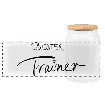 Bester Trainer - Panorama Keksdose mit Holzdeckel - Weiß - Vorne