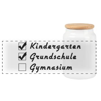 Kindergarten - Grunschule - Gymnasium - Panorama Keksdose mit Holzdeckel - Weiß - Vorne