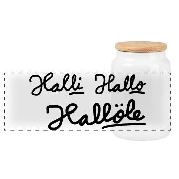 Halli Hallo Hallöle - Panorama Keksdose mit Holzdeckel - Weiß - Vorne