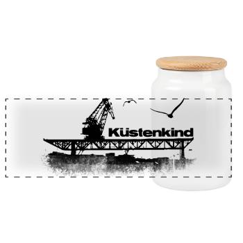 Küstenkind - Panorama Keksdose mit Holzdeckel - Weiß - Vorne