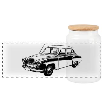 Wartburg 311 - Panoramic Cookie Jar with Wooden Lid - white - Front