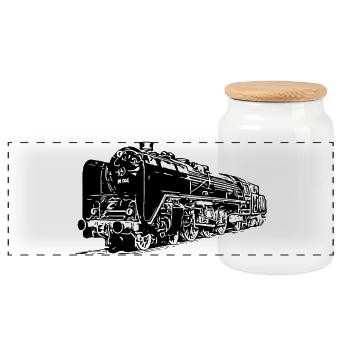 Steam locomotive of the Deutsche Reichsbahn - Panoramic Cookie Jar with Wooden Lid - white - Front
