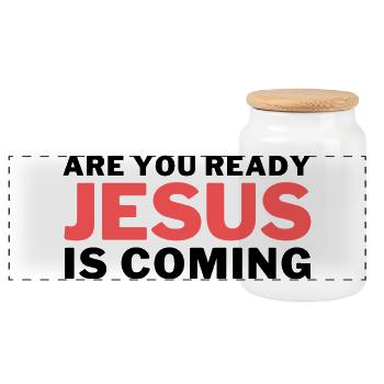 Jesus Lettering Red Retro - Panoramic Cookie Jar with Wooden Lid - white - Front