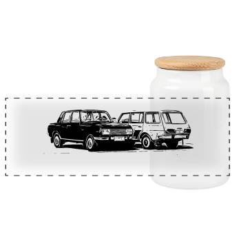 Wartburg P 353 - Panoramic Cookie Jar with Wooden Lid - white - Front