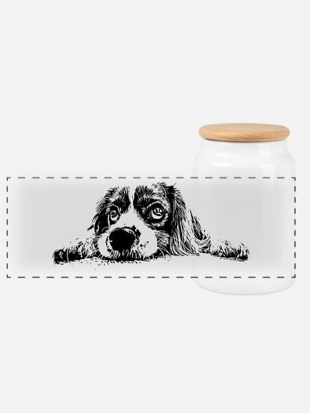 Cocker Spaniel - Panorama Keksdose mit Holzdeckel - Weiß